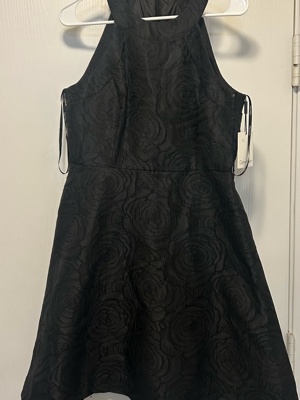 Calvin Klein Black Floral Jacquard Halter Fit & Flare Dress
